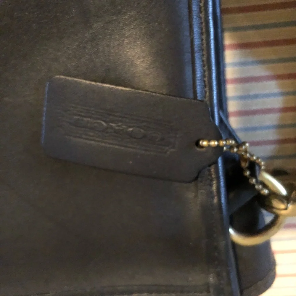 Coach Black Leather Laptop Briefcase with Gold Turn-Lock